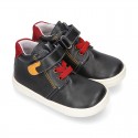 Kids OKAA CASUAL Ankle boot shoes tennis style with elastic laces in NAVY BLUE Nappa leather.