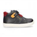 Kids OKAA CASUAL Ankle boot shoes tennis style with elastic laces in NAVY BLUE Nappa leather.