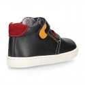 Kids OKAA CASUAL Ankle boot shoes tennis style with elastic laces in NAVY BLUE Nappa leather.