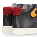 Kids OKAA CASUAL Ankle boot shoes tennis style with elastic laces in NAVY BLUE Nappa leather.