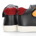 Kids OKAA CASUAL Ankle boot shoes tennis style with elastic laces in NAVY BLUE Nappa leather.