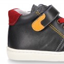 Kids OKAA CASUAL Ankle boot shoes tennis style with elastic laces in NAVY BLUE Nappa leather.