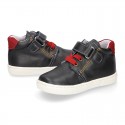 Kids OKAA CASUAL Ankle boot shoes tennis style with elastic laces in NAVY BLUE Nappa leather.