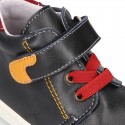 Kids OKAA CASUAL Ankle boot shoes tennis style with elastic laces in NAVY BLUE Nappa leather.