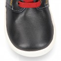 Kids OKAA CASUAL Ankle boot shoes tennis style with elastic laces in NAVY BLUE Nappa leather.