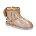 SHINY Suede leather Australian style Boot shoes with POMPOM and EARS design and fake hair lining.