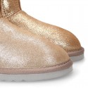 SHINY Suede leather Australian style Boot shoes with POMPOM and EARS design and fake hair lining.