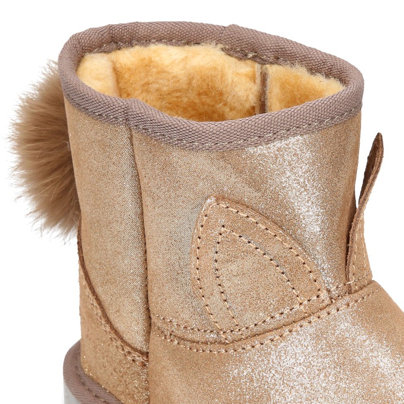 SHINY Suede leather Australian style Boot shoes with POMPOM and EARS design and hair lining. VL128 | OkaaSpain