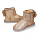 SHINY Suede leather Australian style Boot shoes with POMPOM and EARS design and fake hair lining.