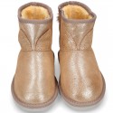 SHINY Suede leather Australian style Boot shoes with POMPOM and EARS design and fake hair lining.