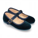 Velvet canvas Girl Mary Jane shoes with buckle fastening.