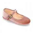 Velvet canvas Girl Mary Jane shoes with buckle fastening.