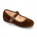 Velvet canvas Girl Mary Jane shoes with buckle fastening.