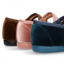 Velvet canvas Girl Mary Jane shoes with buckle fastening.