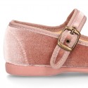 Velvet canvas Girl Mary Jane shoes with buckle fastening.