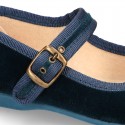 Velvet canvas Girl Mary Jane shoes with buckle fastening.