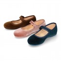 Velvet canvas Girl Mary Jane shoes with buckle fastening.