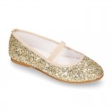 GOLD GLITTER classic Ballet flat shoes with elastic band.