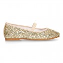 GOLD GLITTER classic Ballet flat shoes with elastic band.