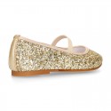 GOLD GLITTER classic Ballet flat shoes with elastic band.