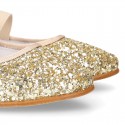 GOLD GLITTER classic Ballet flat shoes with elastic band.