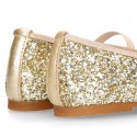 GOLD GLITTER classic Ballet flat shoes with elastic band.