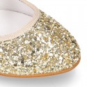 GOLD GLITTER classic Ballet flat shoes with elastic band.