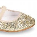 GOLD GLITTER classic Ballet flat shoes with elastic band.