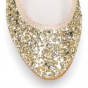 GOLD GLITTER classic Ballet flat shoes with elastic band.