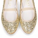 GOLD GLITTER classic Ballet flat shoes with elastic band.