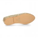 GOLD GLITTER classic Ballet flat shoes with elastic band.