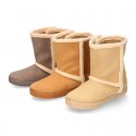 Autumn winter canvas AUSTRALIAN style kids boot shoes with hook and loop strap closure and sneaker sole.