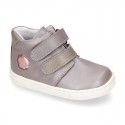 Kids OKAA CASUAL Ankle boot shoes tennis style with hook and loop strap closure in LAMINATED leather.