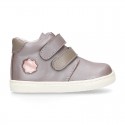 Kids OKAA CASUAL Ankle boot shoes tennis style with hook and loop strap closure in LAMINATED leather.