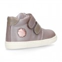 Kids OKAA CASUAL Ankle boot shoes tennis style with hook and loop strap closure in LAMINATED leather.