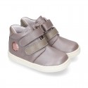 Kids OKAA CASUAL Ankle boot shoes tennis style with hook and loop strap closure in LAMINATED leather.