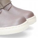 Kids OKAA CASUAL Ankle boot shoes tennis style with hook and loop strap closure in LAMINATED leather.
