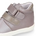 Kids OKAA CASUAL Ankle boot shoes tennis style with hook and loop strap closure in LAMINATED leather.