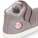 Kids OKAA CASUAL Ankle boot shoes tennis style with hook and loop strap closure in LAMINATED leather.