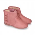 Girl Ankle boot shoes with RUFFLES in MAKE UP PINK Serratex autumn-winter canvas.