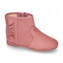 Girl Ankle boot shoes with RUFFLES in MAKE UP PINK Serratex autumn-winter canvas.