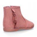 Girl Ankle boot shoes with RUFFLES in MAKE UP PINK Serratex autumn-winter canvas.