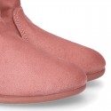 Girl Ankle boot shoes with RUFFLES in MAKE UP PINK Serratex autumn-winter canvas.