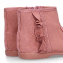 Girl Ankle boot shoes with RUFFLES in MAKE UP PINK Serratex autumn-winter canvas.