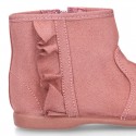 Girl Ankle boot shoes with RUFFLES in MAKE UP PINK Serratex autumn-winter canvas.