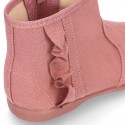 Girl Ankle boot shoes with RUFFLES in MAKE UP PINK Serratex autumn-winter canvas.