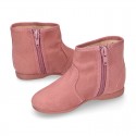 Girl Ankle boot shoes with RUFFLES in MAKE UP PINK Serratex autumn-winter canvas.