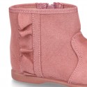 Girl Ankle boot shoes with RUFFLES in MAKE UP PINK Serratex autumn-winter canvas.