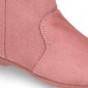 Girl Ankle boot shoes with RUFFLES in MAKE UP PINK Serratex autumn-winter canvas.