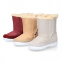 ESKIMO style kids boot shoes with hook and loop strap closure in Suede leather with STARS print design.